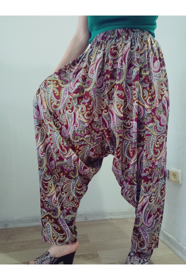 Viskon Basma Kumaş Çiçek Desenli Cepli Şalvar %100 Pamuk - 2