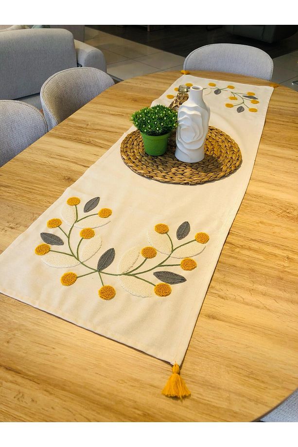 Punch Nakışlı Runner & Amerikan Servisi & Masa Örtüsü & Sehpa Örtüsü 40*130 Cm, Duck Kumaş - 4