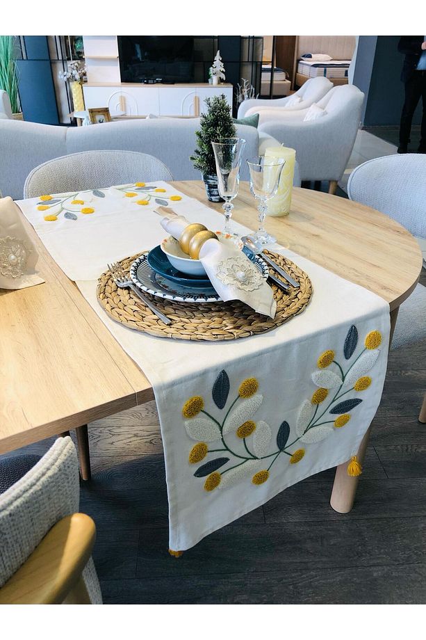 Punch Nakışlı Runner & Amerikan Servisi & Masa Örtüsü & Sehpa Örtüsü 40*130 Cm, Duck Kumaş - 1