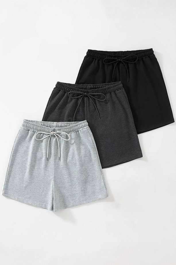 3'lü Set Rahat Kalıp Unisex Penye Spor Şort - 6