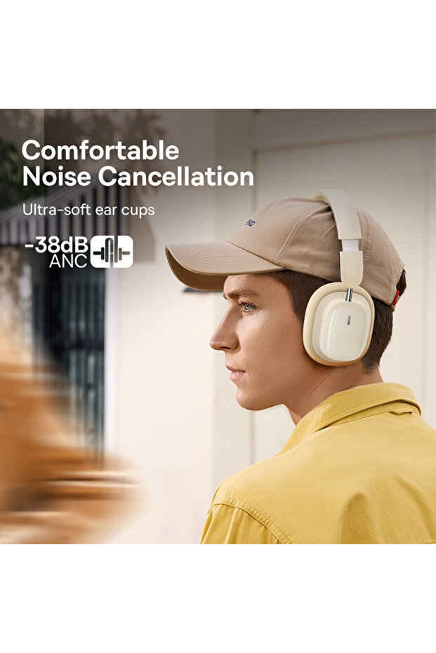Baseus Bowie H1i Noise-Cancellation Wireless Headphones - 100H Playtime ANC Headset - White - 5