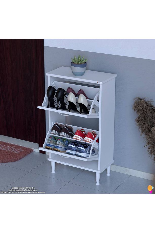 Umay Kapı Önü 52 X 90 X 25,5 Cm’lik 2 Düşer Kapak 4 Göz Bölmeli Ayakkabılık - 1