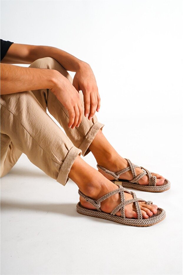 صنادل صيفية برباط من القش للرجال - 4