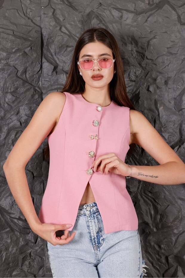 سترة مزينة بأزرار من الكتان بنسبة 100% - 3