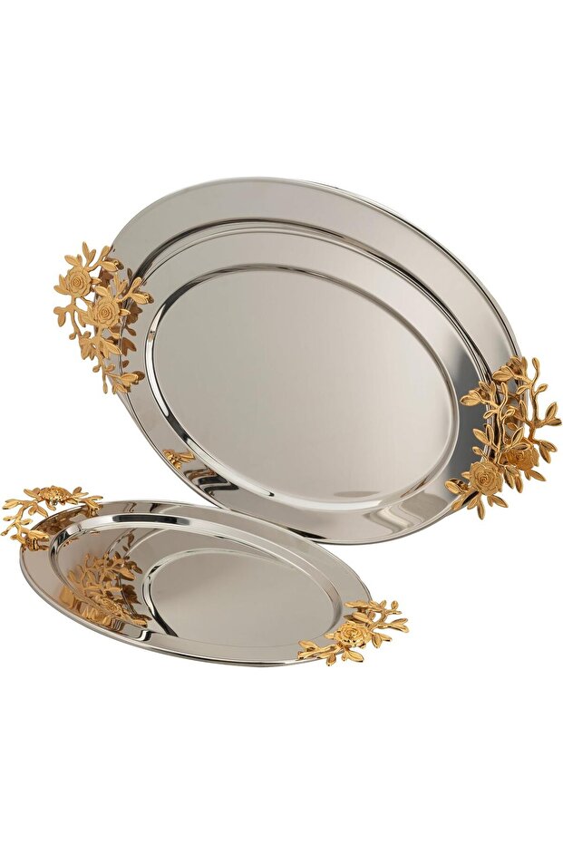 طوفرية هايدي طقم 3 قطع بيضاوي نقشة وردة/ نيكل مذهب