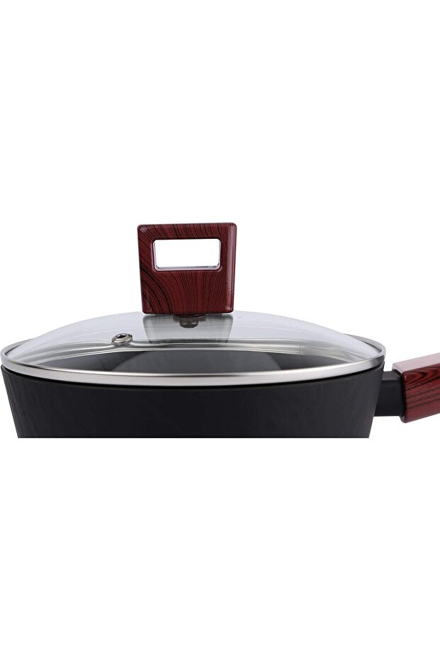 AMERCOOK ROCKSTONE مقلاة بغطاء 18 يد أحمر - 2