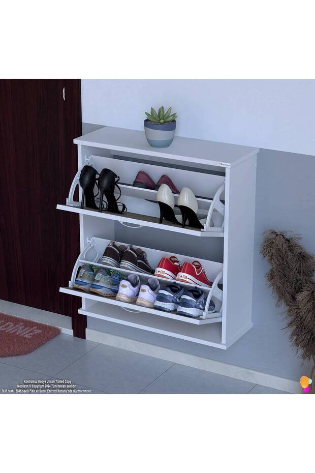 UMAY Asma Kapı Önü 72 x 78 x 25,5 cm’ lik 2 Düşer Kapak 4 Göz Bölmeli Ayakkabılık - 1