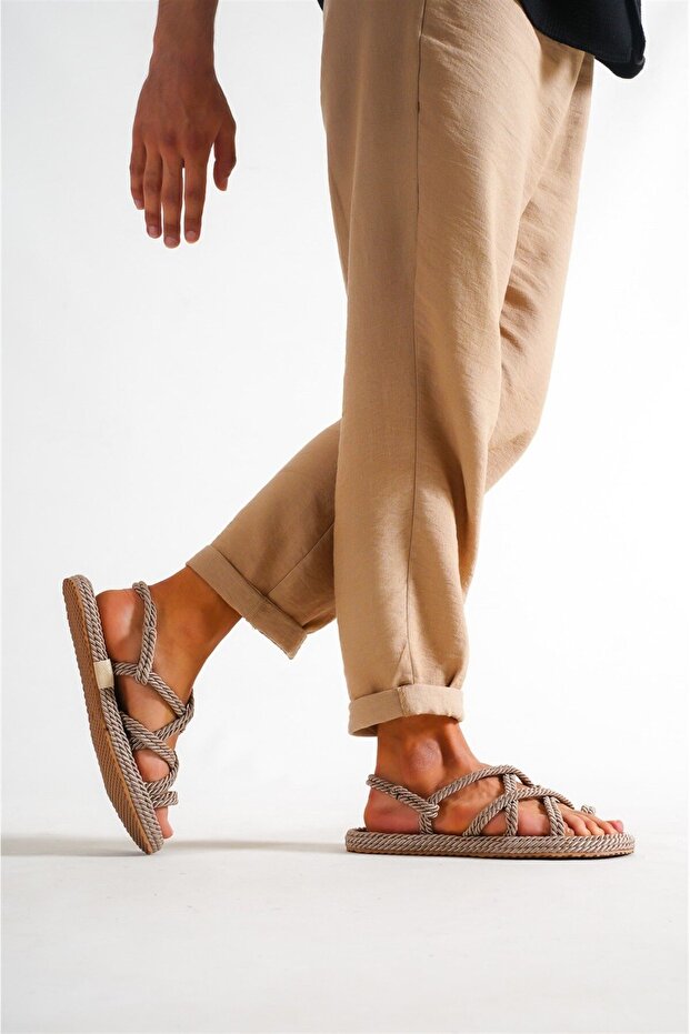 صنادل صيفية برباط من القش للرجال - 2
