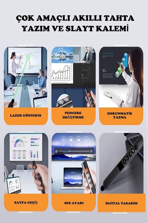 Akıllı Tahta Dokunmatik Yazım Kalemi Slayt Sunum Kumandası Powerpoint Wireless Presenter Pointer - 3