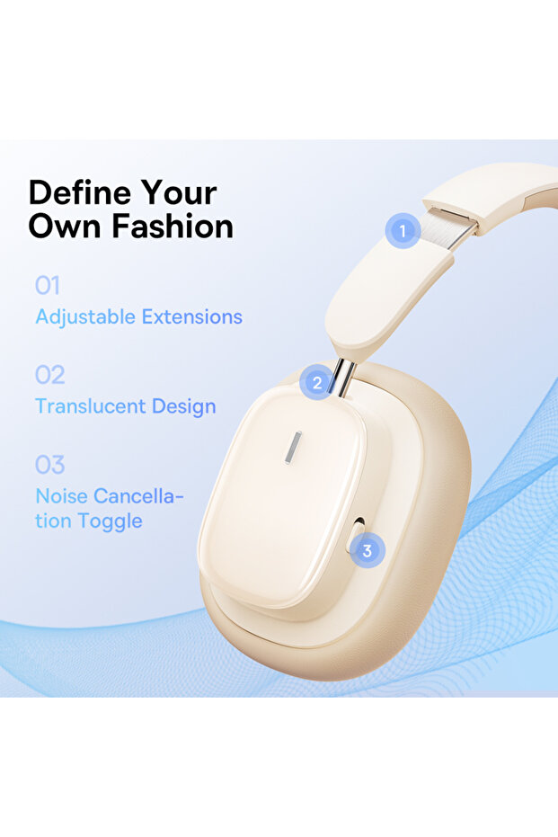 Baseus Bowie H1i Noise-Cancellation Wireless Headphones - 100H Playtime ANC Headset - White - 4