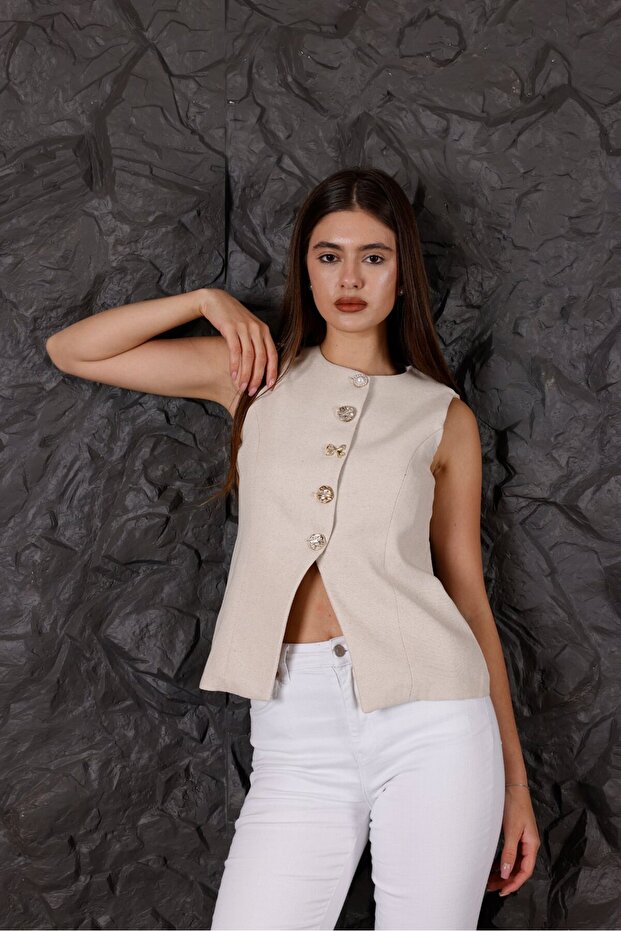 سترة مزينة بأزرار من الكتان بنسبة 100% - 4