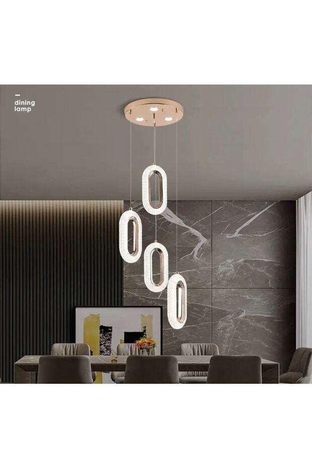 Modern Sarkıt Led Avize Dörtlü Sarkıt Ledli Avize Gold Sarı Gün Işığı - 6