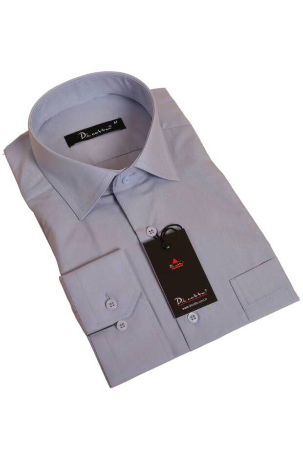Gray Large Size Relaxed Cut Long Sleeve Regular Fit Men's Shirt with Pockets - 150-2