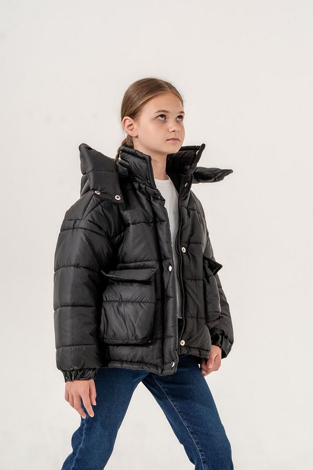 Kız Çocuk Cepli Kapitone Mont - 3