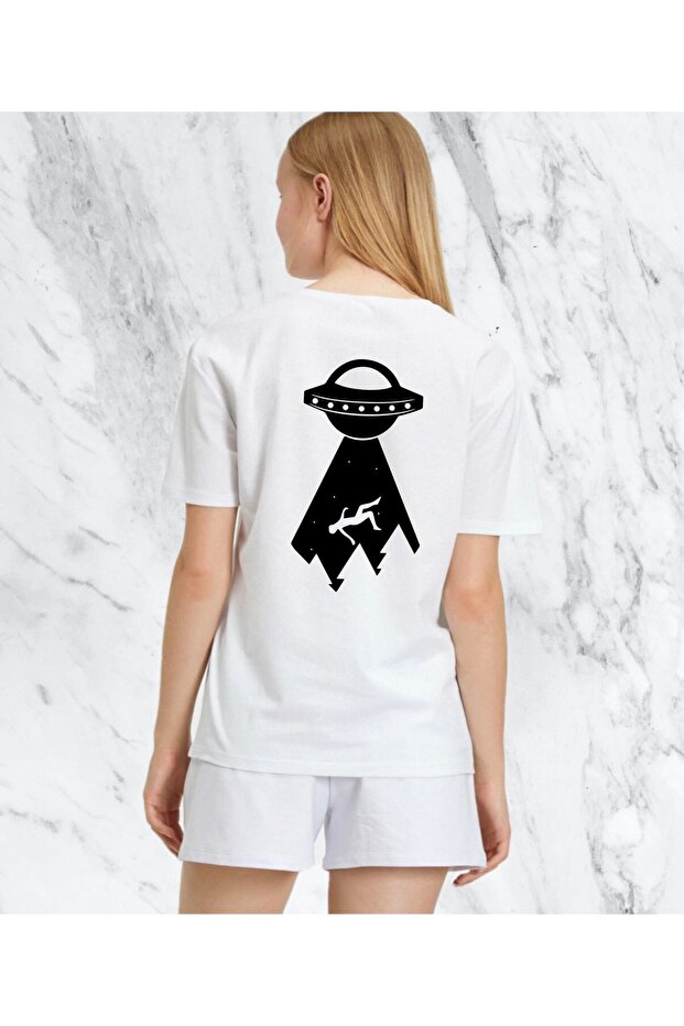 Women's Ufo / Alien Back Printed White Regular Tshirt