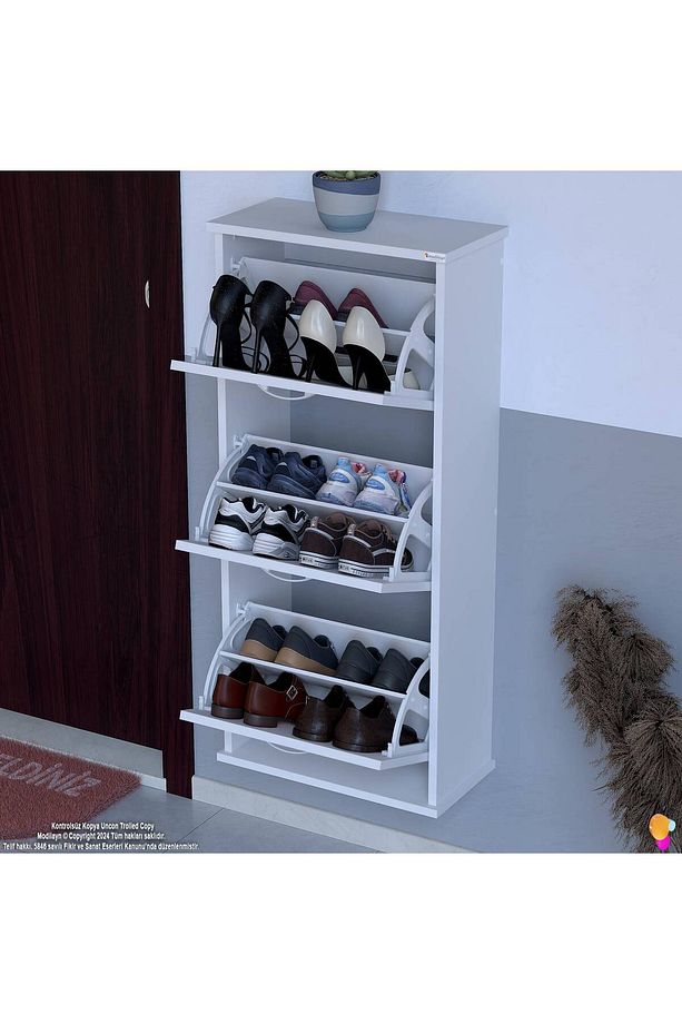 Varbi Asma Kapı Önü 52x115x25,5 Cm’ Lik 3 Düşer Kapak 6 Göz Bölmeli Ayakkabılık - 1