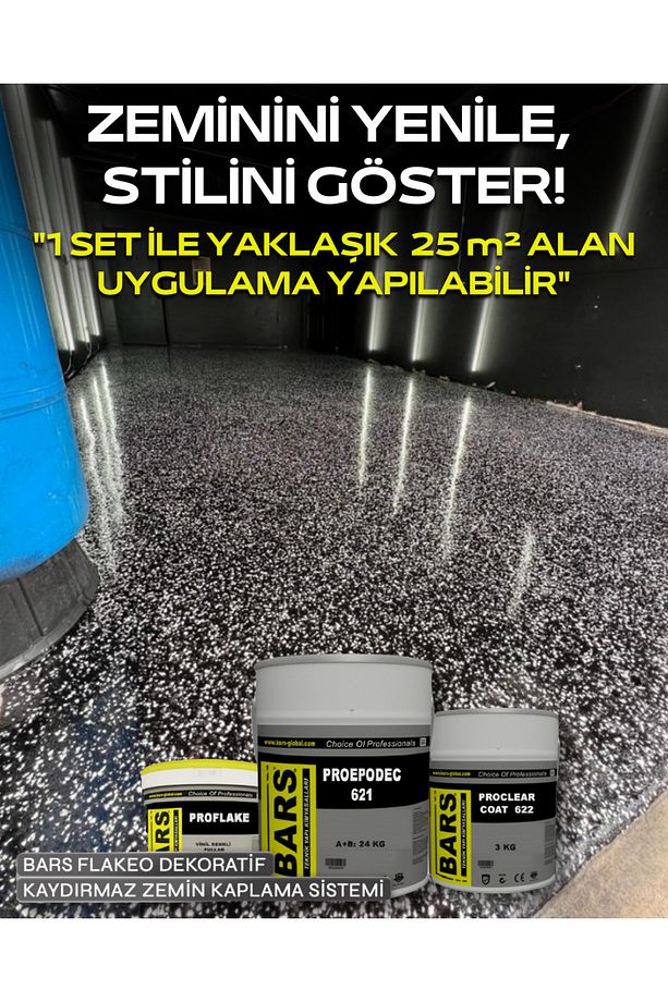 Kaydırmaz Pullu Zemin Kaplama, Antibakteriyel, Su Geçirmez, Estetik Flake Sistem İç ve Dış Cephe - 1
