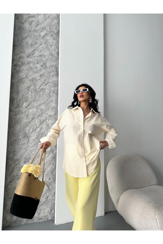 çizgili poplin gömlek - 4