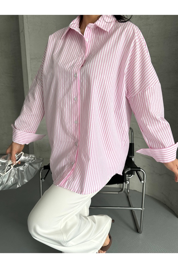 çizgili poplin gömlek - 5