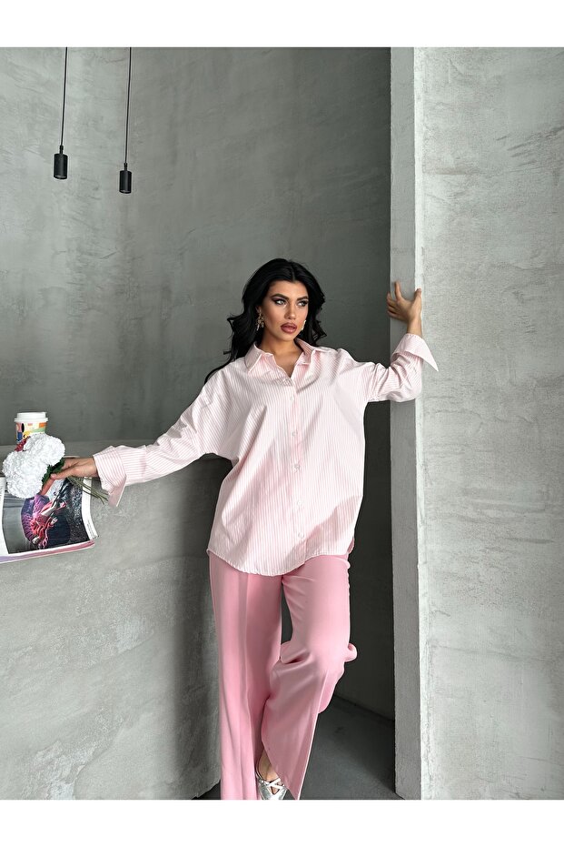 çizgili poplin gömlek - 6