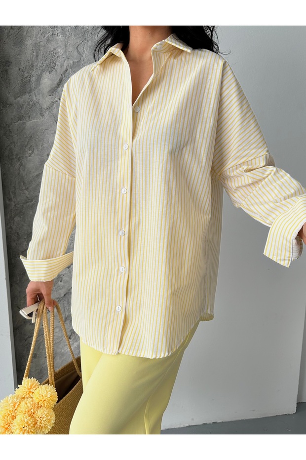 çizgili poplin gömlek - 5