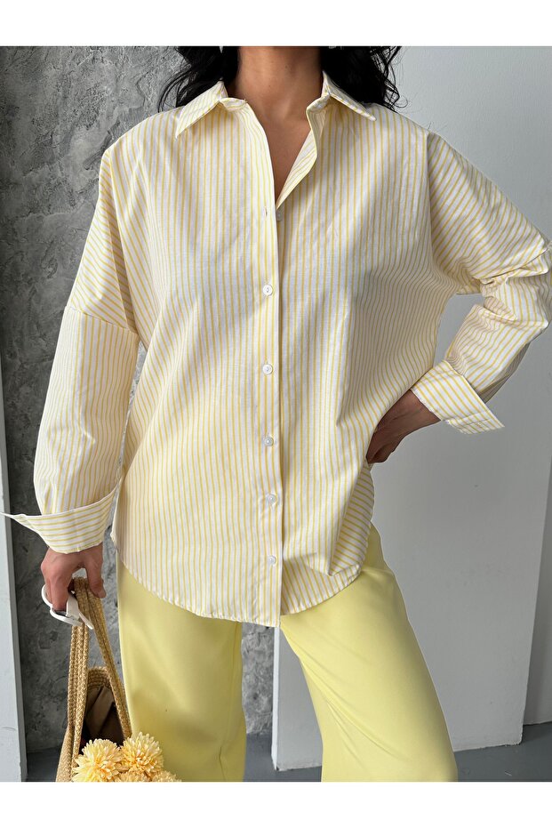 çizgili poplin gömlek - 8