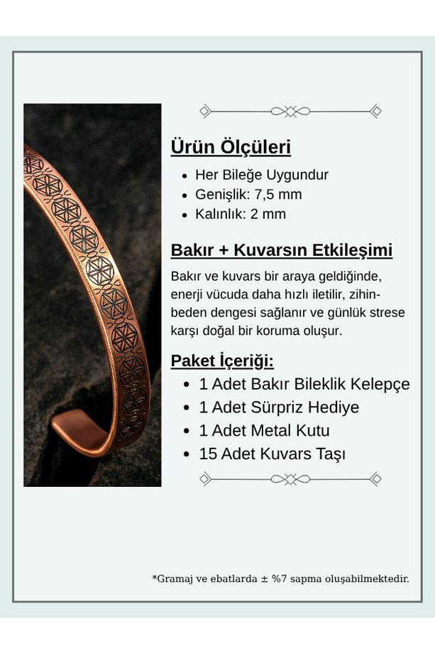Erkek Bakır Bileklik - Lotus Çiçeği - Yaşam Çiçeği İnce Model Erkek Kelepçe Bileklik Bilezik - 3