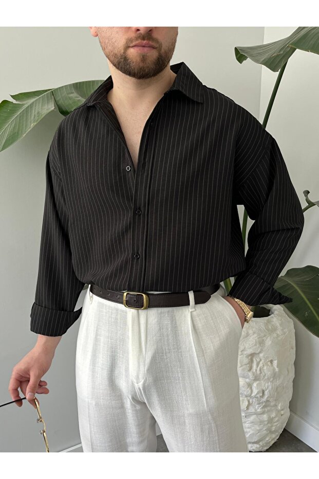 Çizgili Oversize Gömlek - 3