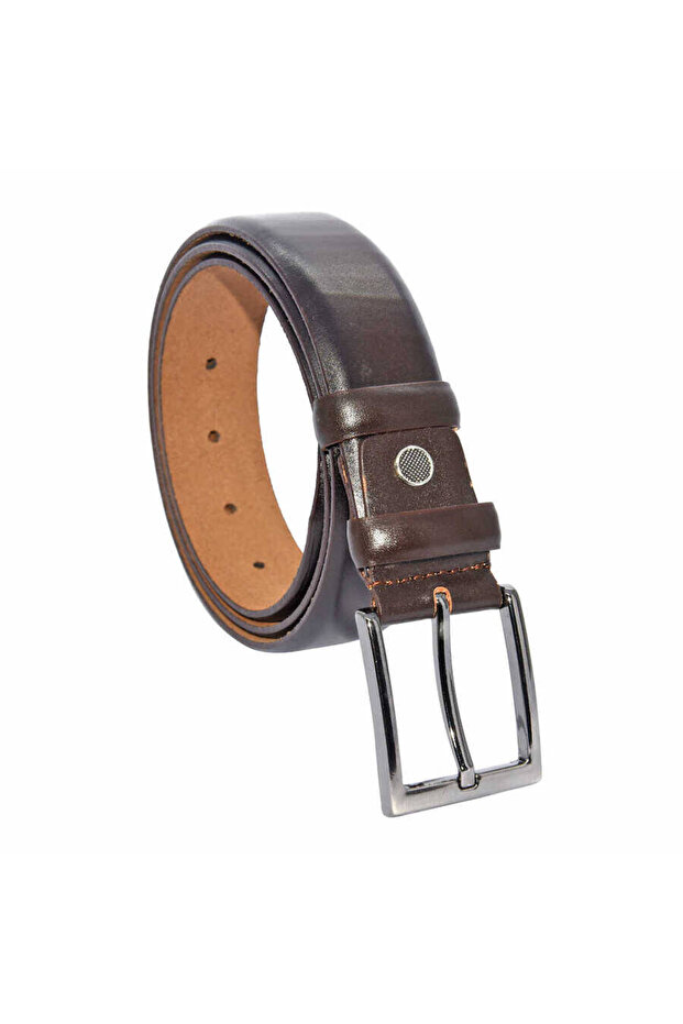 Dark Brown Genuine Leather Solid Color 3.5 cm Classic Belt - 209-Plain