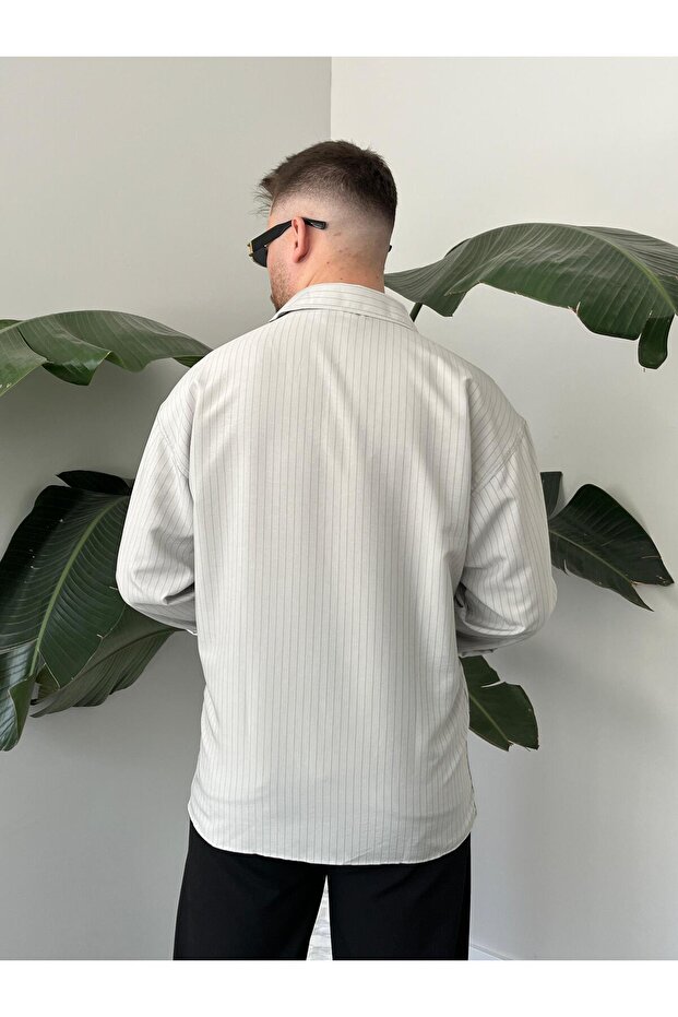 Çizgili Oversize Gömlek - 4