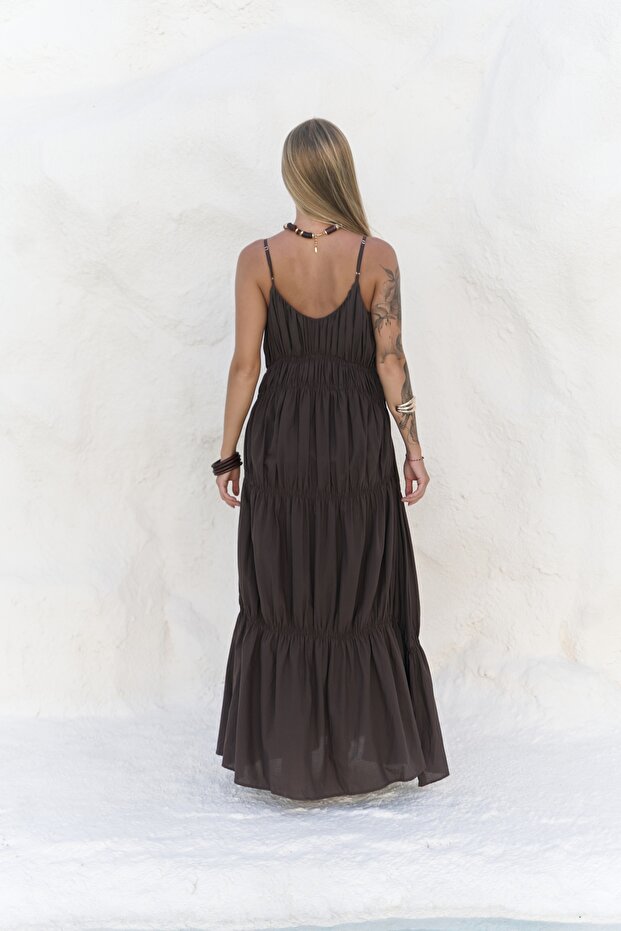 Dozza Askılı Kahve Uzun Elbise - 5