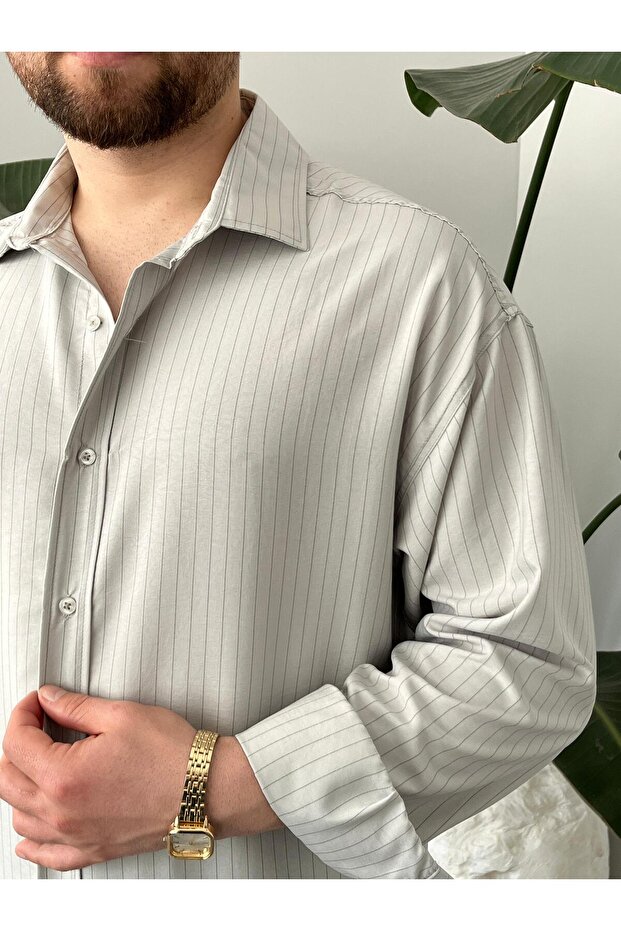 Çizgili Oversize Gömlek - 2