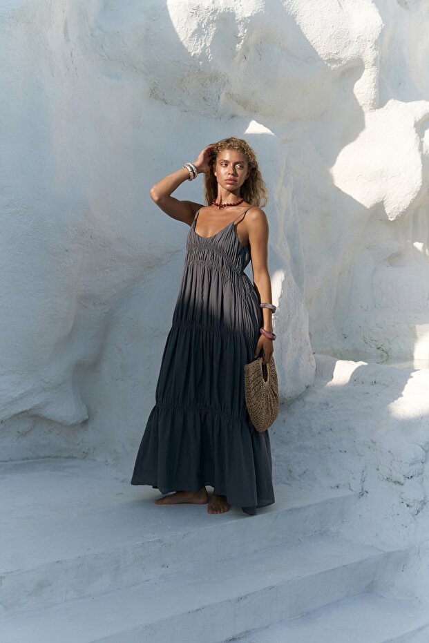 Dozza Askılı Antrasit Uzun Elbise - 2