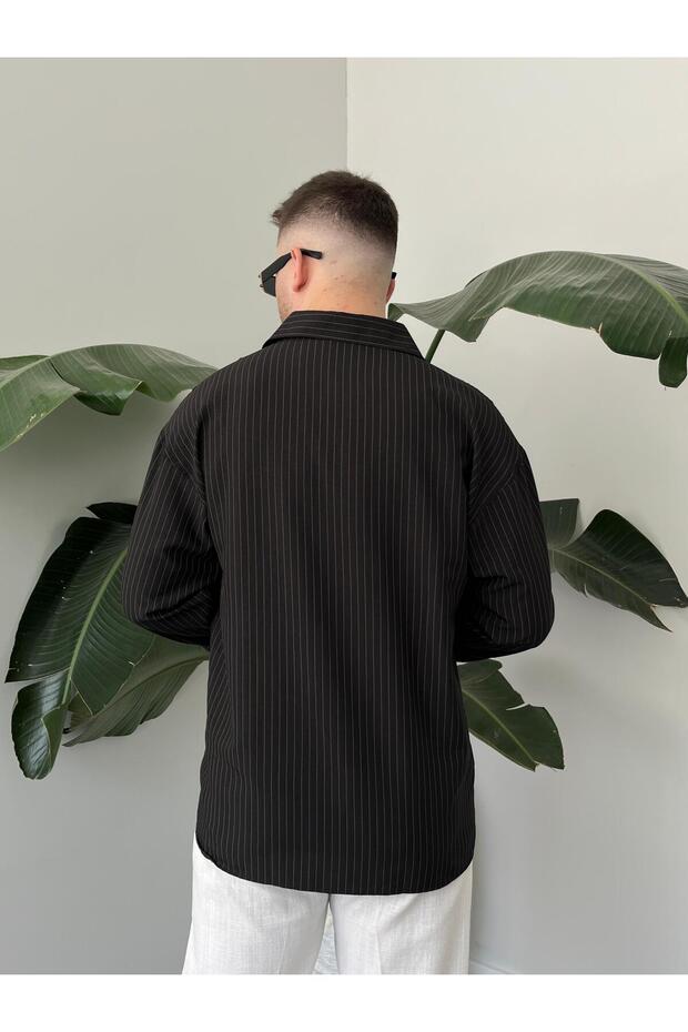 Çizgili Oversize Gömlek - 6