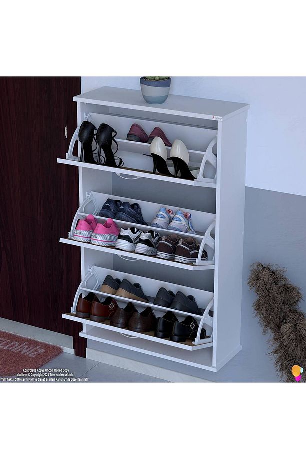 Varbi Asma Kapı Önü 72x115x25,5 Cm’ Lik 3 Düşer Kapak 6 Göz Bölmeli Ayakkabılık - 1