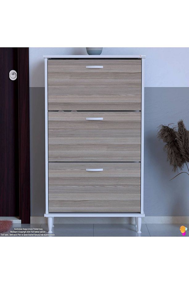 Varbi Kapı Önü 72 X 127 X 25, 5 Cm’ Lik 3 Düşer Kapak 6 Göz Raf Bölmeli Ayakkabılık - 4