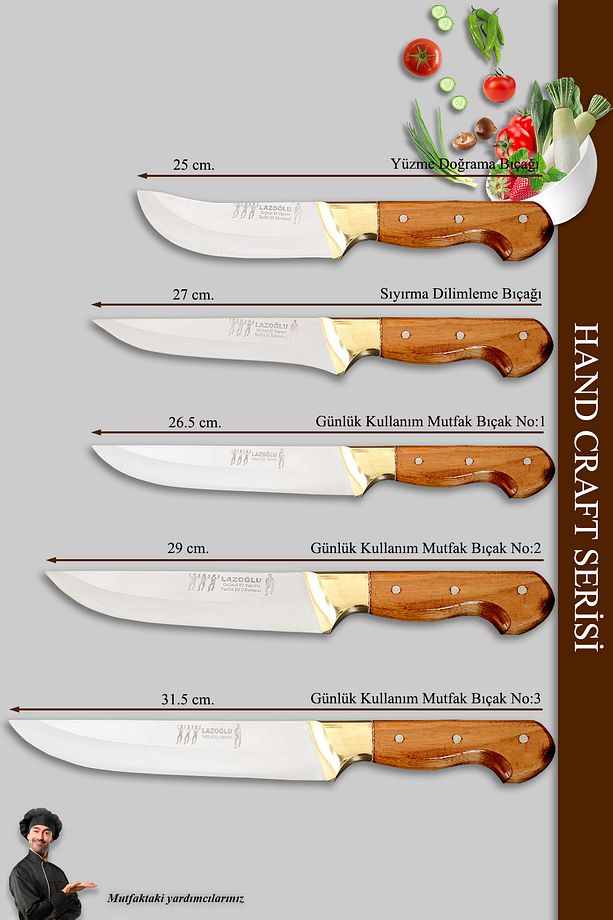 Lazoğlu Hand Craft Mutfak Bıçak Seti Et Ekmek Sebze Meyve Bıçağı 5 Li Set Günlük Kullanım - 2