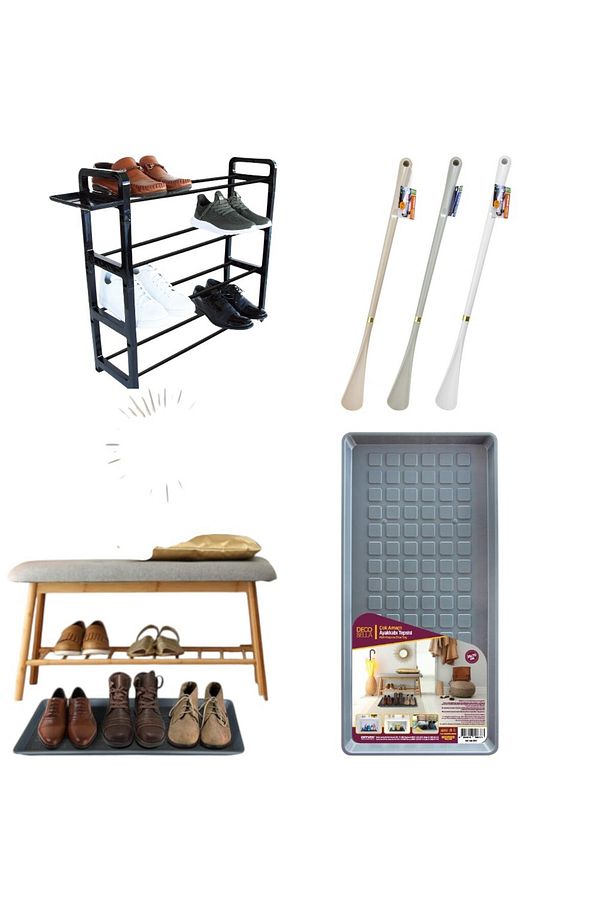 Kapı Önü Ayakkabılık , Tepsi, Çekecek Seti 3'lü Set (4katlı Ayakkabılık , Ayakkabı Tepsisi, Çekecek) - 1