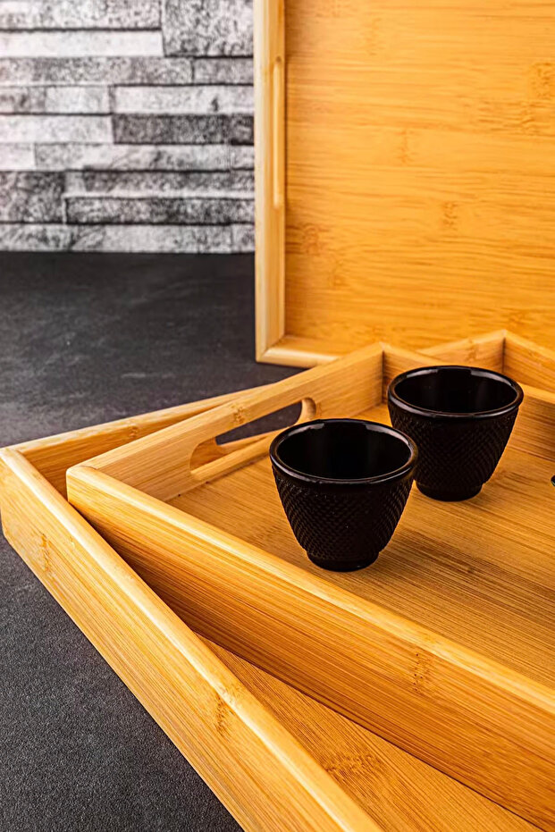 Marbella 3'lü Bambu Desen Tepsi - 3