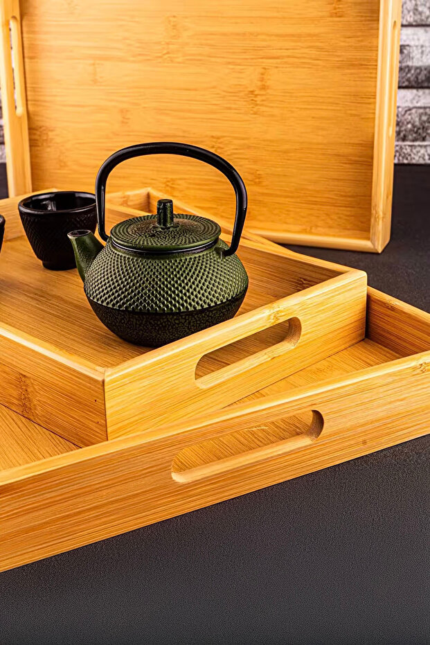 Marbella 3'lü Bambu Desen Tepsi - 2