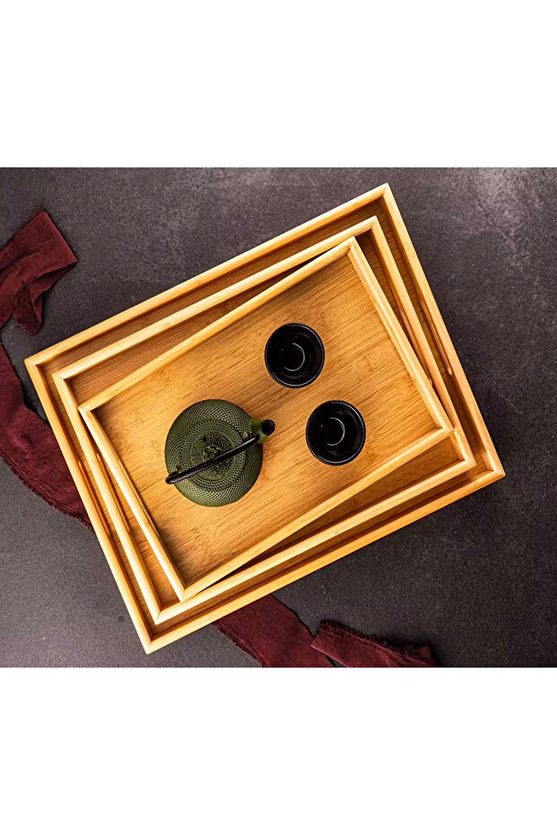 Marbella 3'lü Bambu Desen Tepsi - 4