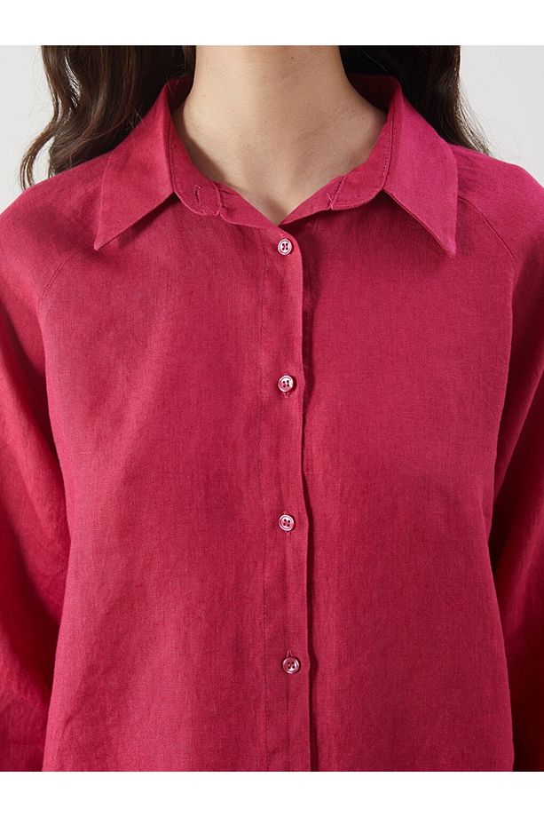 LCW Modest Oversize Keten Kadın Gömlek - 3