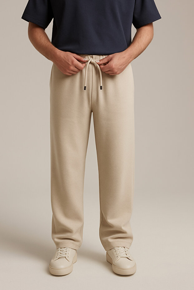 Men's Straight Leg Relaxed Cut Pique Fabric Sweatpants