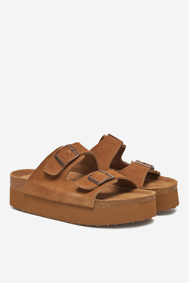 Șlapi de damă din piele maro cu platformă 40 - 3