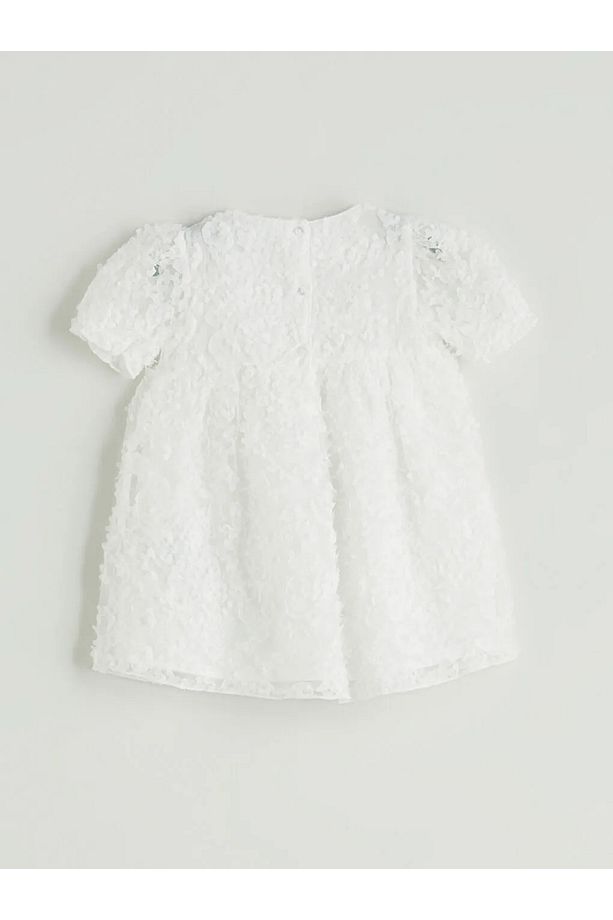 LCW baby Ekru Çiçek Aplikeli Kız Bebek Elbise - 3