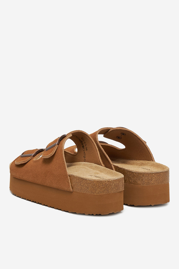 Șlapi de damă din piele maro cu platformă 40 - 5