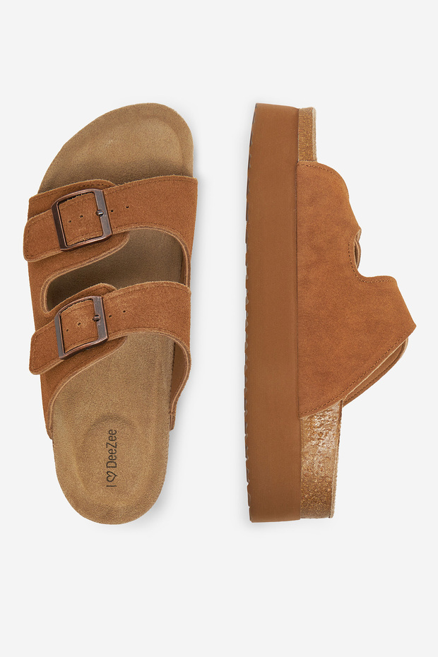 Șlapi de damă din piele maro cu platformă 40 - 4