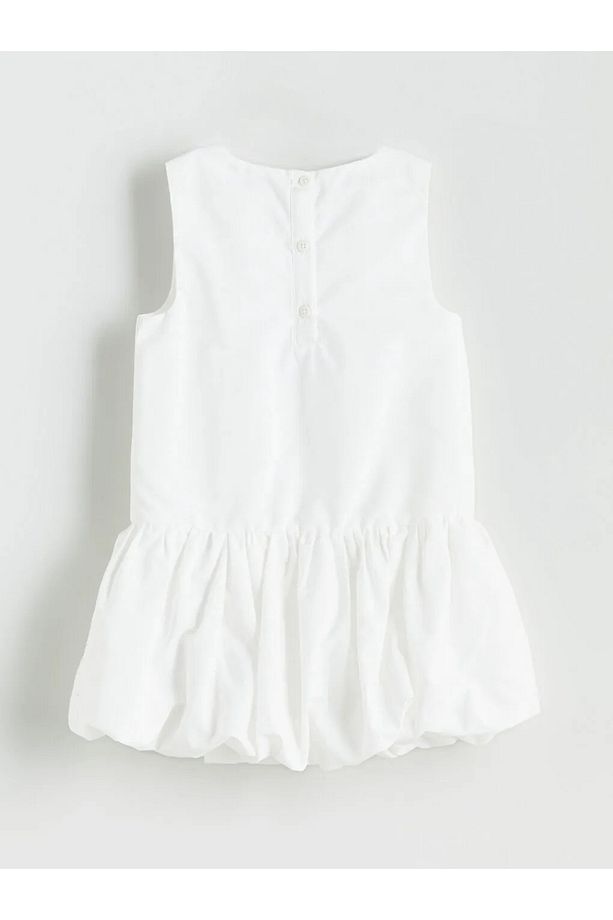LCW Kids Ekru Çiçek Aplikeli Kız Çocuk Poplin Elbise - 3