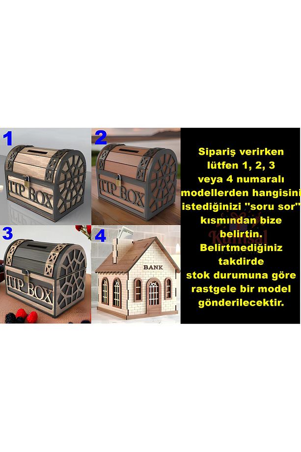 Klitli Ahşap Tip Box Bahşiş Kutusu Ve Kumbara Sandık Tipi Tipbox Hediyelik Tipbox Kumbara Seç - 2