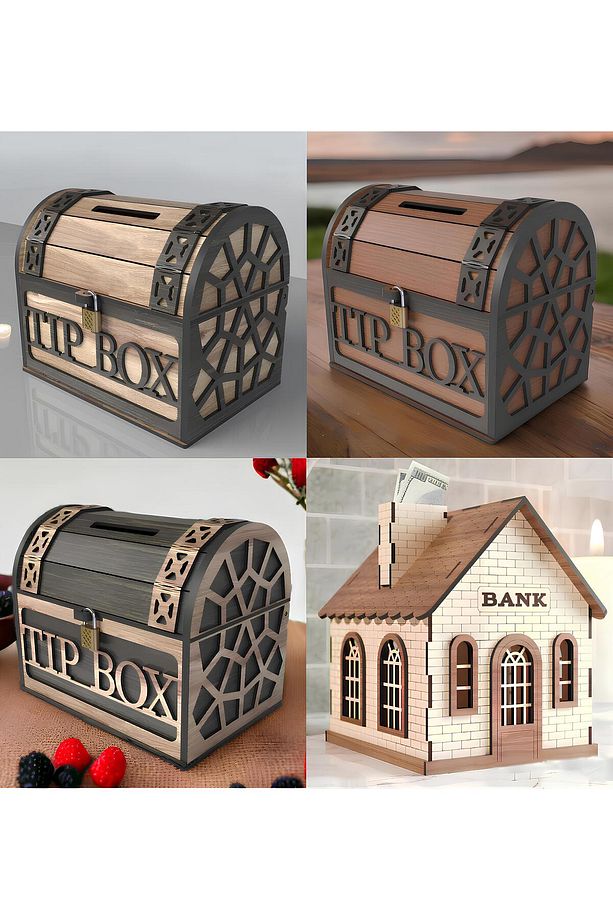 Klitli Ahşap Tip Box Bahşiş Kutusu Ve Kumbara Sandık Tipi Tipbox Hediyelik Tipbox Kumbara Seç - 1